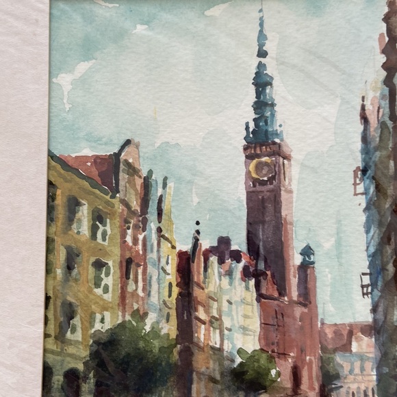 Water color of a European Bell Tower and Street picture wrapped in clear cover - Picture 4 of 10
